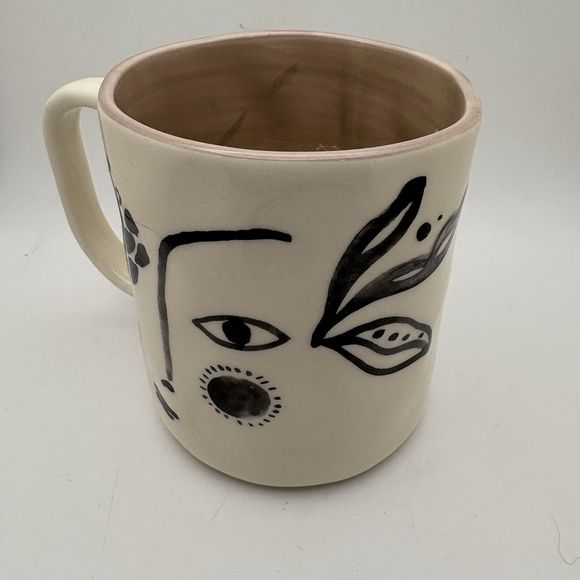 Anthropologie Hestia Mug Love is Love White Black Face Flowers Inside Message - Picture 3 of 5